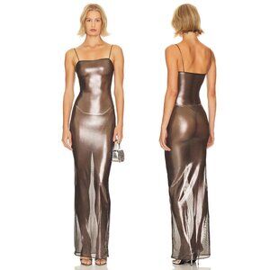 NEW SUBSURFACE The Liquid Slip Maxi Dress in Onyx Metallic Liquid Sheer Black
